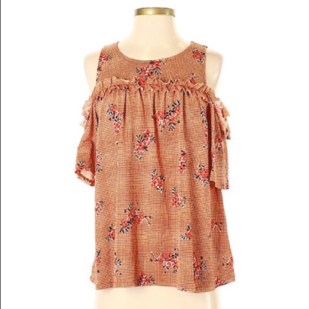 Lauren Conrad Orange Floral Print Top